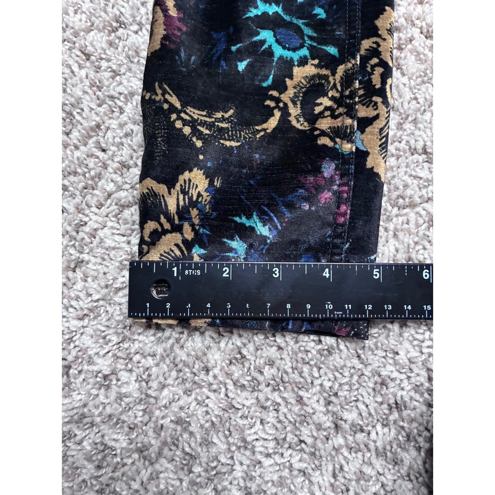 Free People Velvet Floral Skinny Pants‎ Women Size 6 Black Gold Zipper Detail - Picture 9 of 11